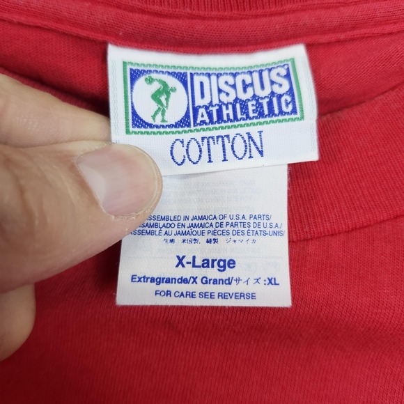 Discus Athletic Shirt Mens XL Red Pocket Logo Tee Cotton Jersey Knit Crew Neck - Picture 4 of 9